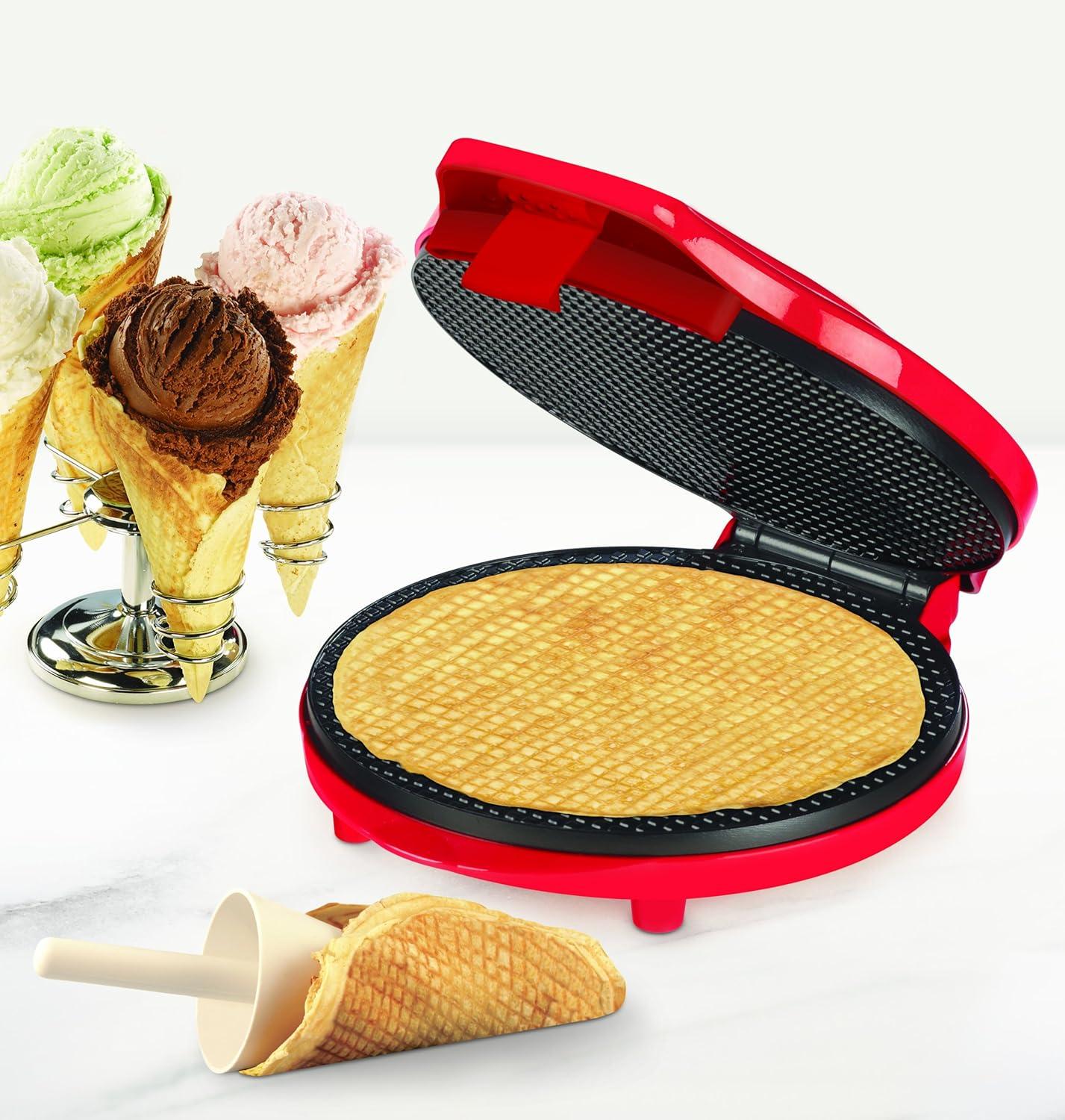 Red Non-Stick Waffle Cone Maker with Roller