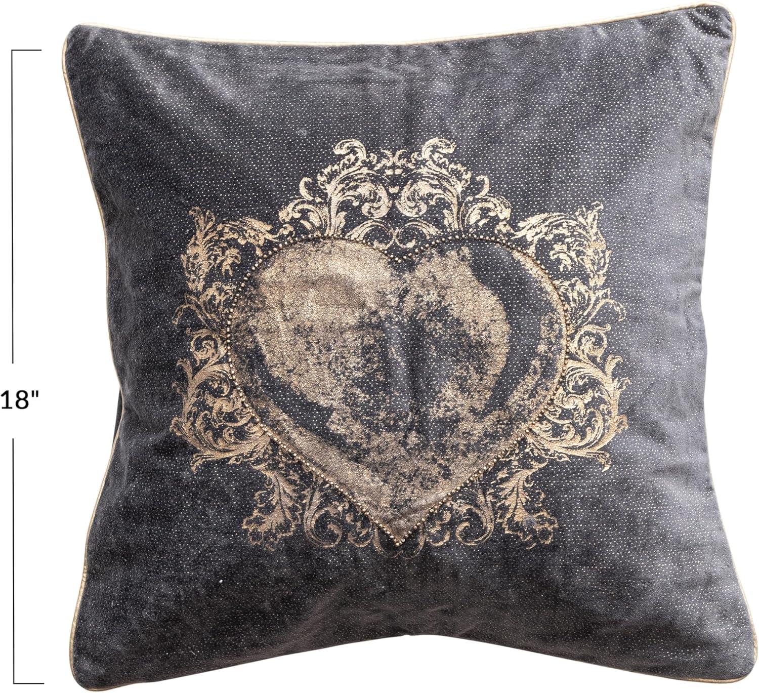 Navy and Gold Embroidered Cotton Velvet Square Throw Pillow