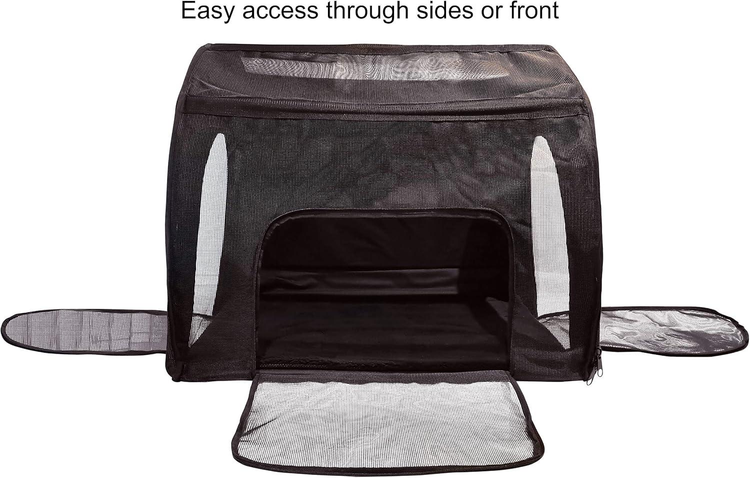 Large Black Soft-Sided Pet Travel Crate with Storage Bag