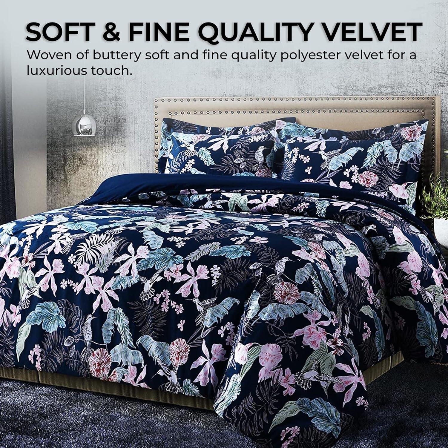 Pariza Velvet Floral Duvet Cover Set