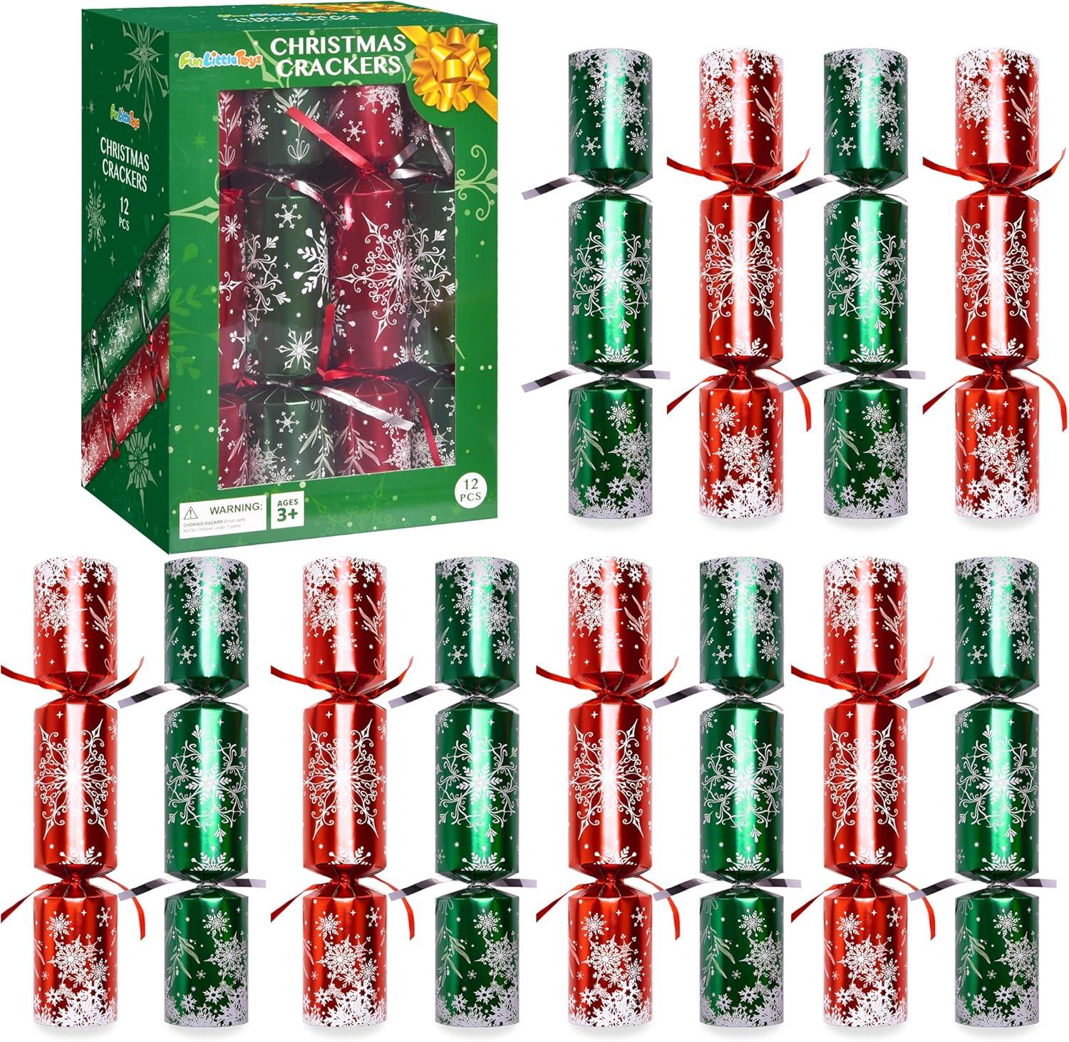 Fun Little Toys 12 PCS Christmas Cracker red and green snow flake