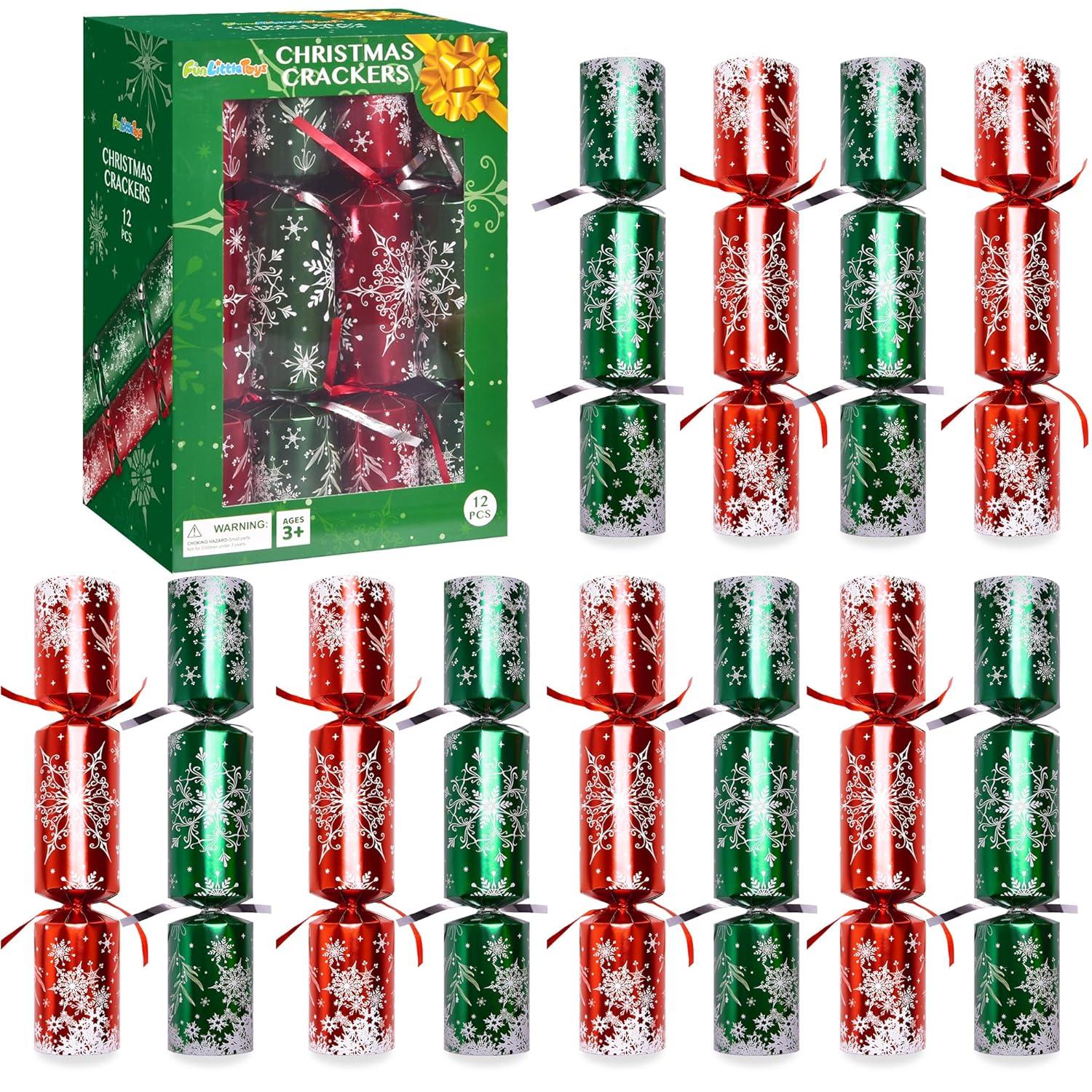 Fun Little Toys 12 PCS Christmas Cracker red and green snow flake