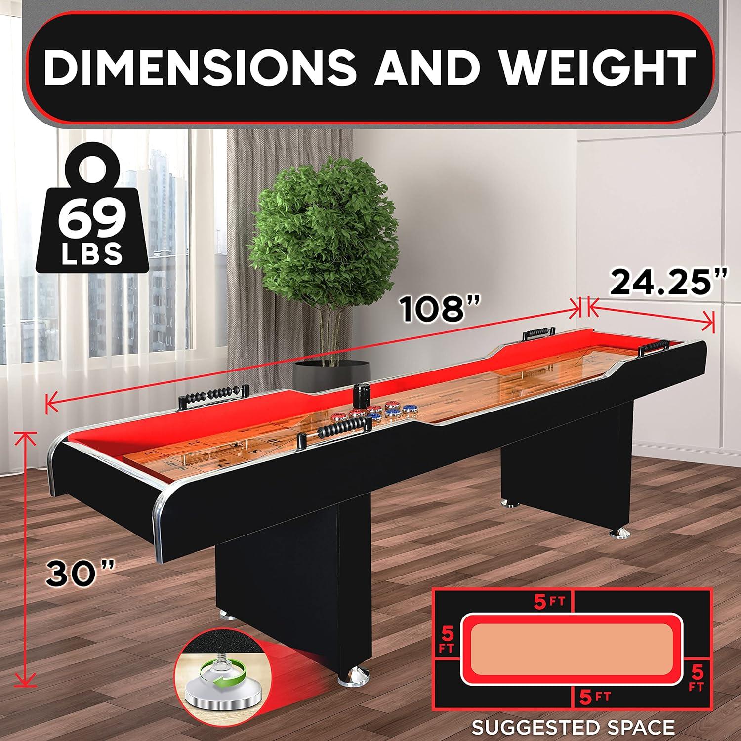 9ft Black and Red Poly-Coated Shuffleboard Table