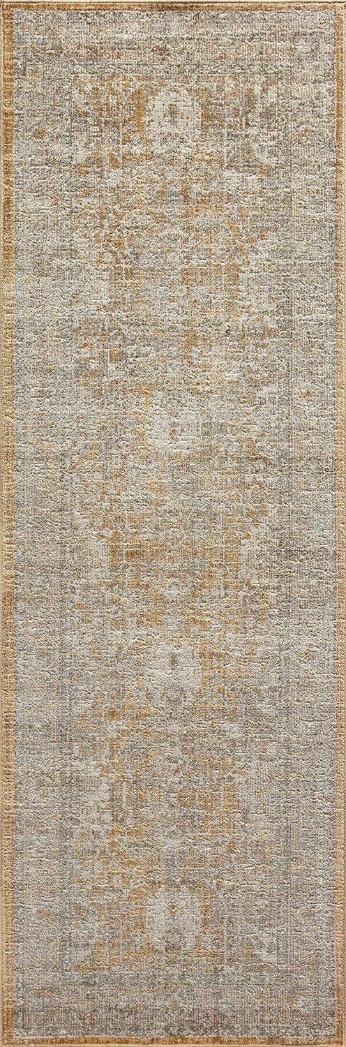 Elegant Gold and Sand 2'7" x 12' Runner Rug with Easy Care Synthetic Fibers