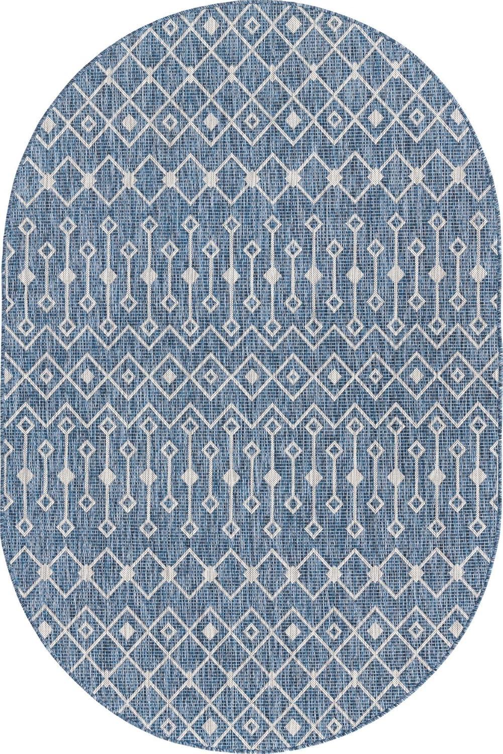 Unique Loom 5' 0 x 8' 0 Oval Indoor/Outdoor Trellis Blue Area Rug