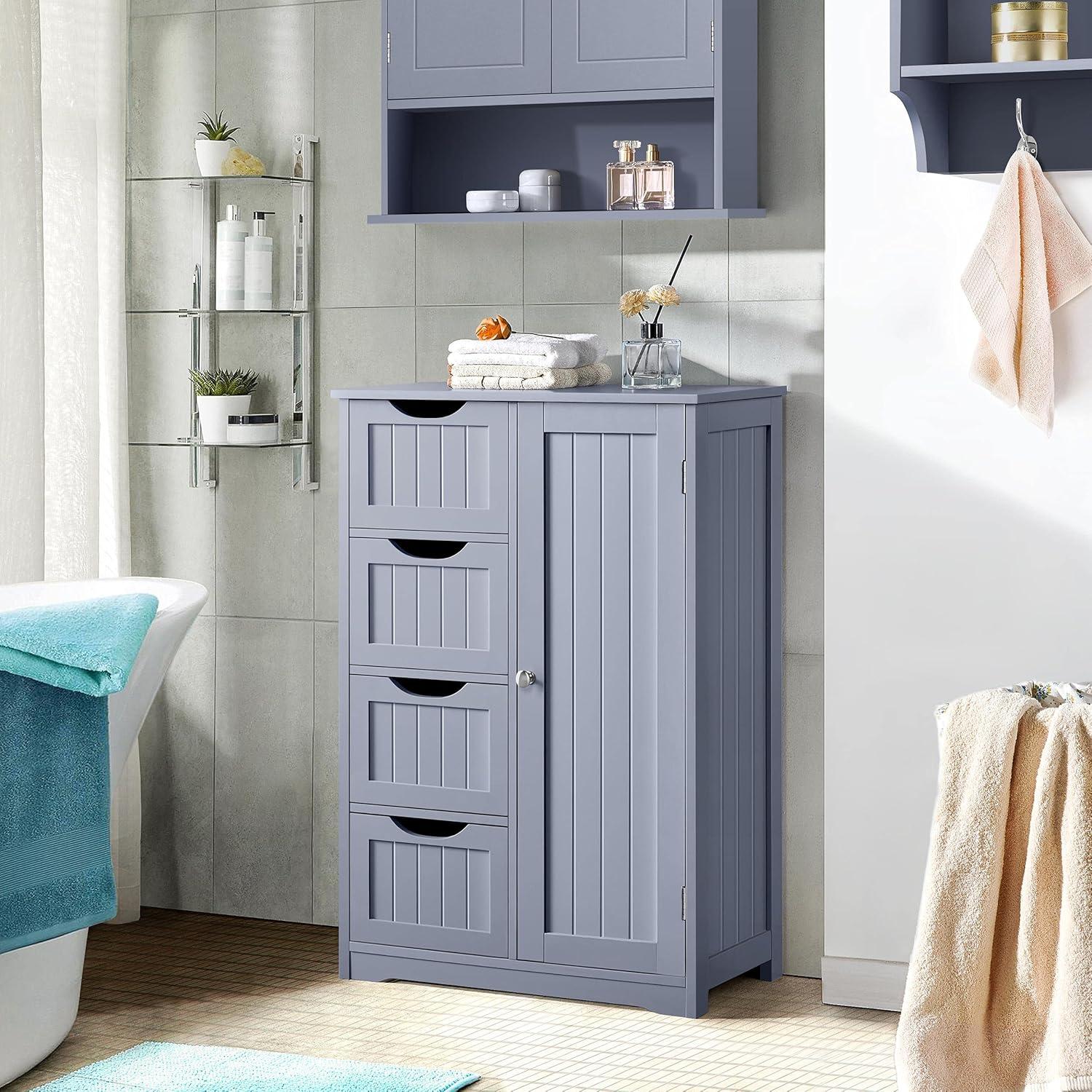 Yaheetech Wooden Bathroom Floor Cabinet with 4 Drawers Gray