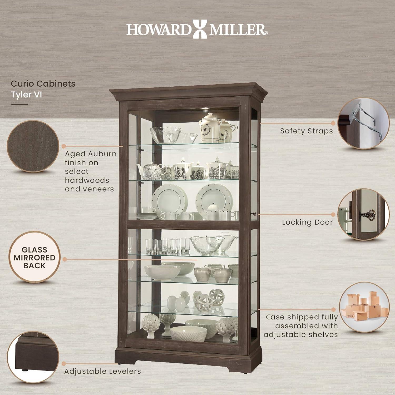 Tyler Transitional Lighted Curio Cabinet in Aged Auburn