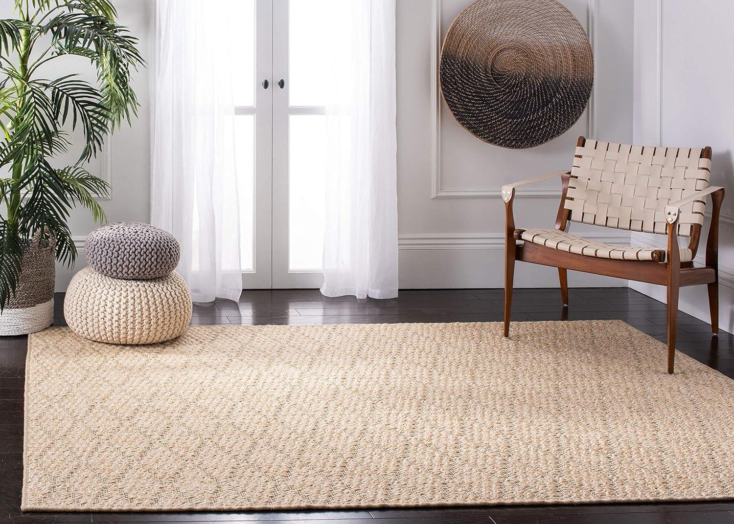 Beige Geometric Flat Woven Reversible Area Rug, 5' x 8'