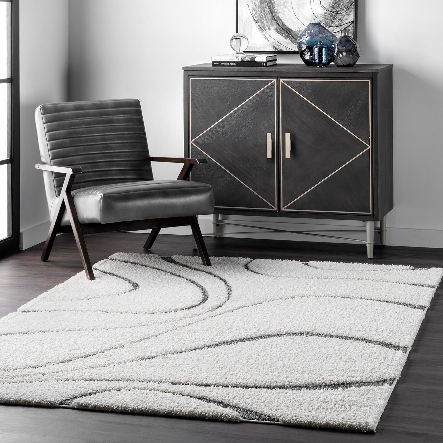 Nuloom Carolyn Abstract 8x11 Shag Indoor Area Rug for Living Room Bedroom Dining Room Nursery, Cream/Beige