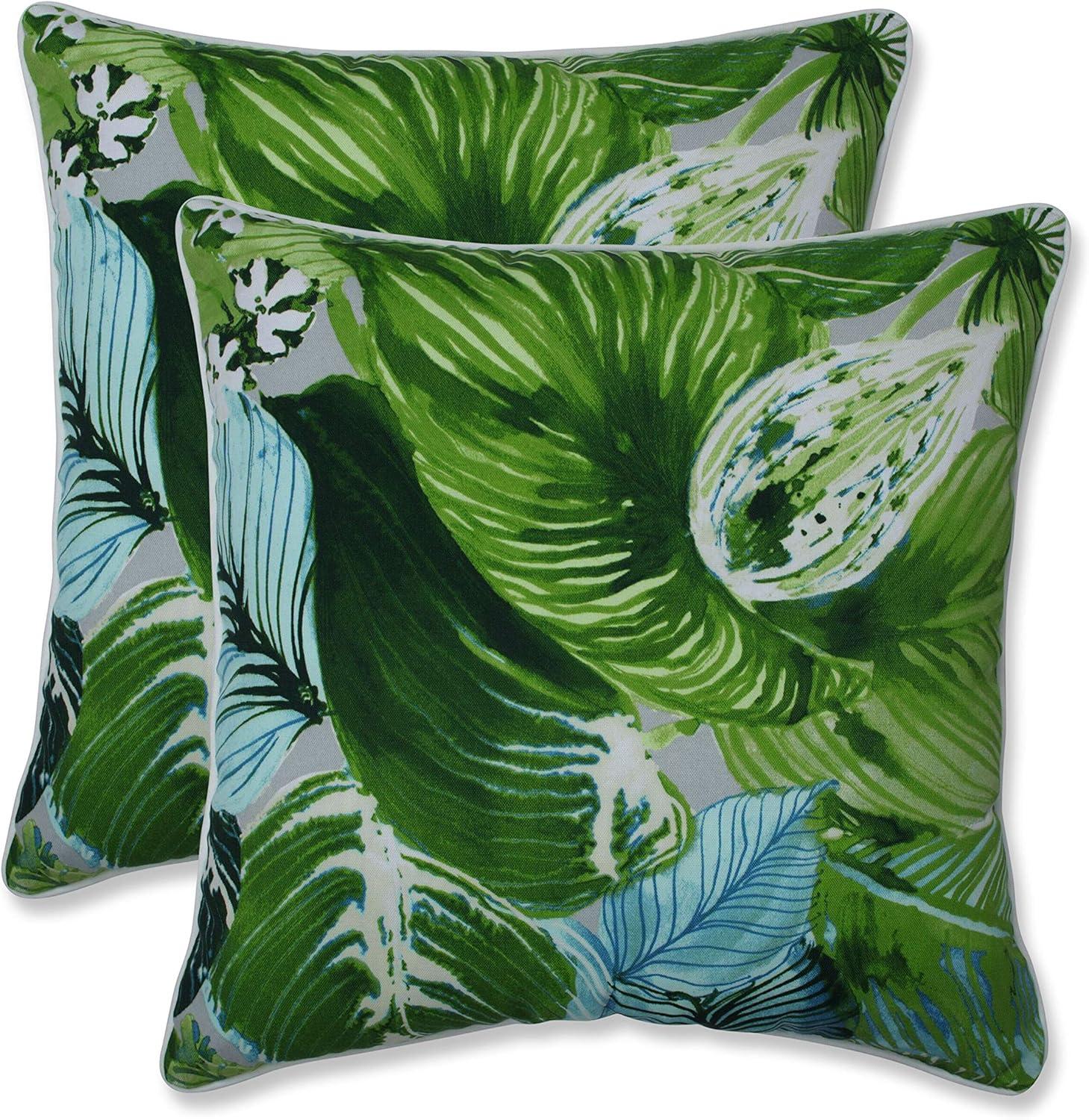 Green Tropical Leaf Rectangular Outdoor Lumbar Pillow Set