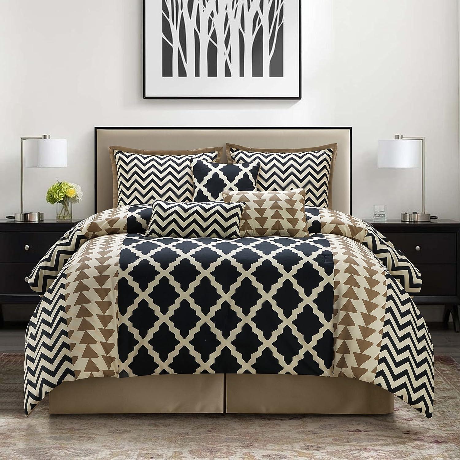 King Black and Taupe Reversible Microfiber Comforter Set