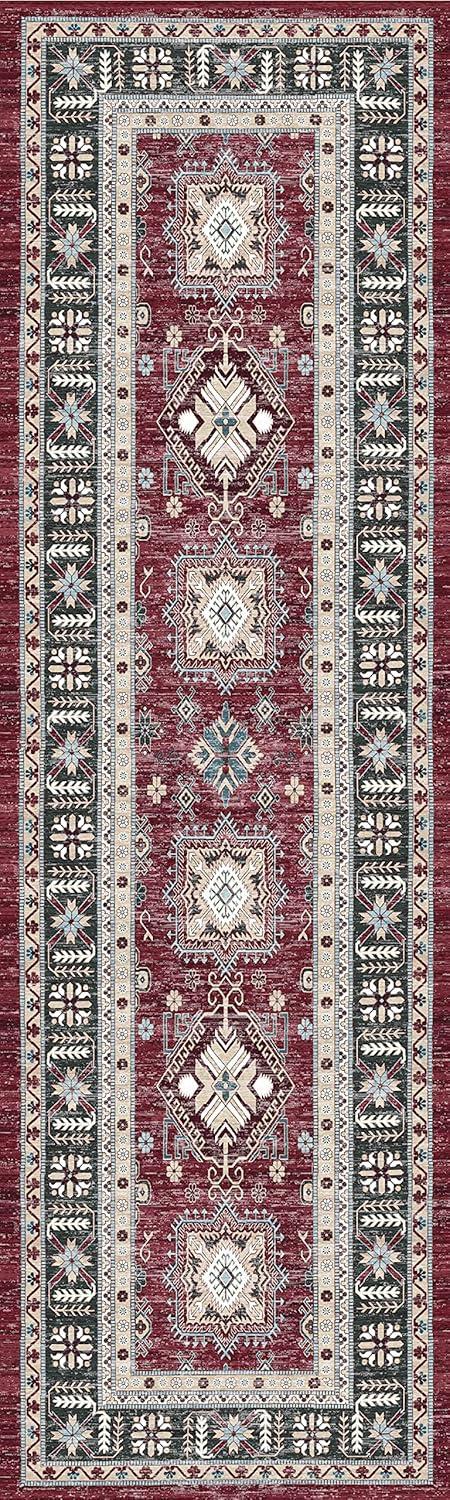 Nourison Fulton Vintage Medallion Non-Slip Flatwoven Indoor Rug Red 2'3" x 7'6"