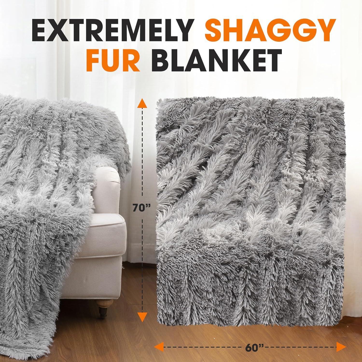 Cheer Collection Long Shaggy Hair Throw Blanket - Silver (60" x 70")