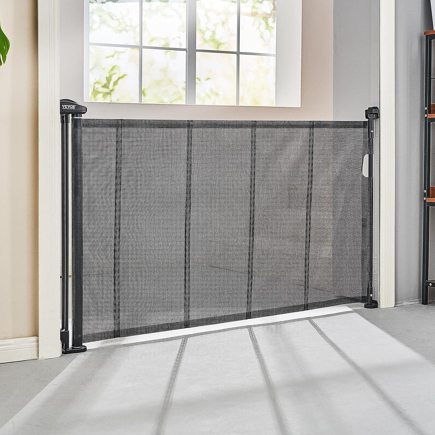 VEVOR VEVOR Retractable Gate Black Plastic Wall Mounted Pet Gate