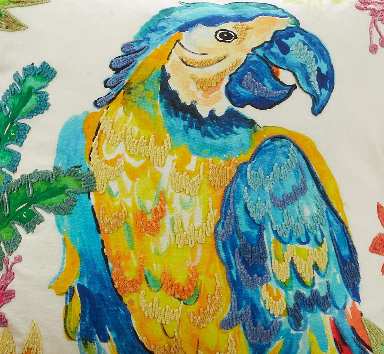 Multicolor Cotton Parrot Design Square Throw Pillow