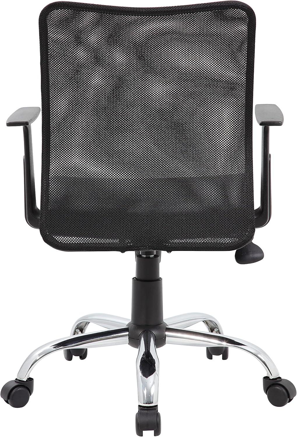 Fixed Arm Budget Mesh Task Chair Black - Boss Office Products: Chrome Base, Pneumatic Lift, Locking Tilt Control