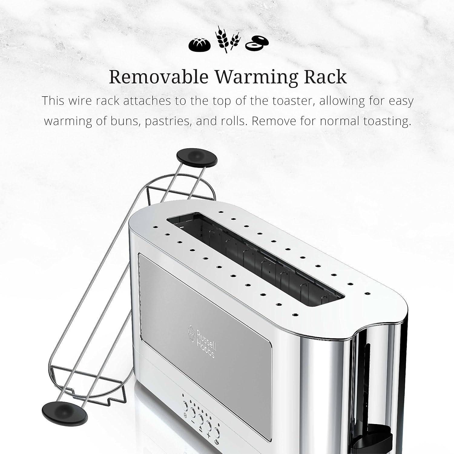 Russell Hobbs TRL9300GYR 2-Slice Glass Accent Long Toaster, Silver & Stainless Steel