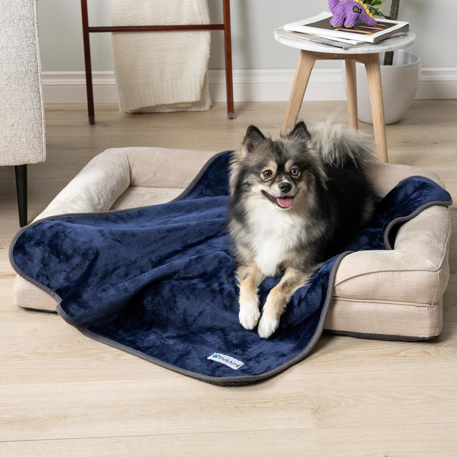 PetAmi Waterproof Dog Blanket For Pet Cat, Faux Shearling Fleece Couch Cover, Soft Plush Washable Reversible Throw