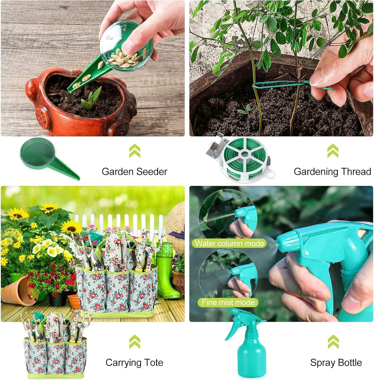Gardening Tool Set - 13 PCS Heavy Duty Aluminum Gardening Tools Kit Floral Print Garden Tool Set with Non-Slip Rubber Handle & Durable Storage Tote Bag Gardening Supplies Gifts for Women Men
