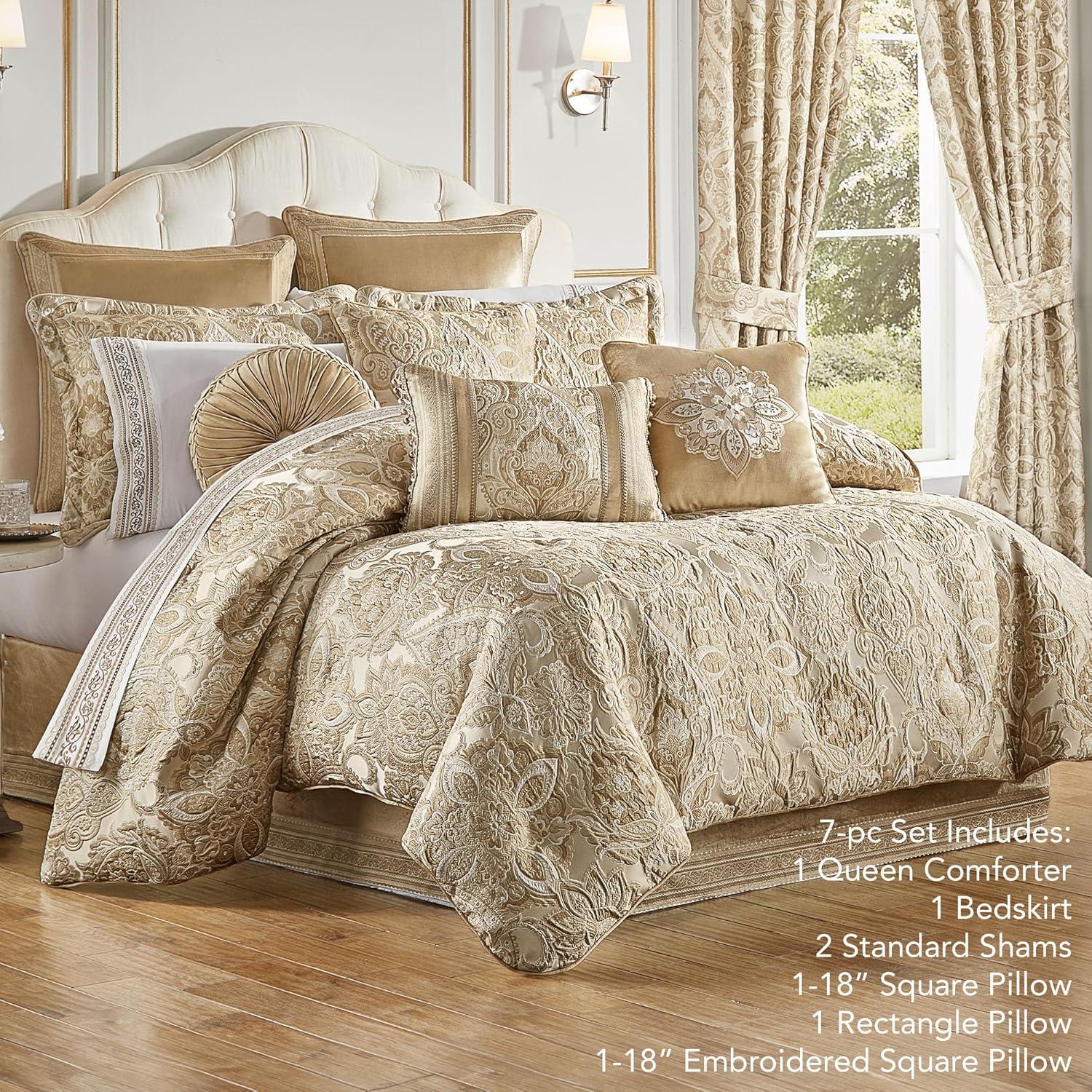 Albany Luxury Bedding | Soothing Neutral Tones of Champagne and Ivory | Jacobean Floral Inspired Damask, Medallions, and Stripes | 3 Piece Bed Set Includes Oversized Queen Bedspread & 2 Standard Shams