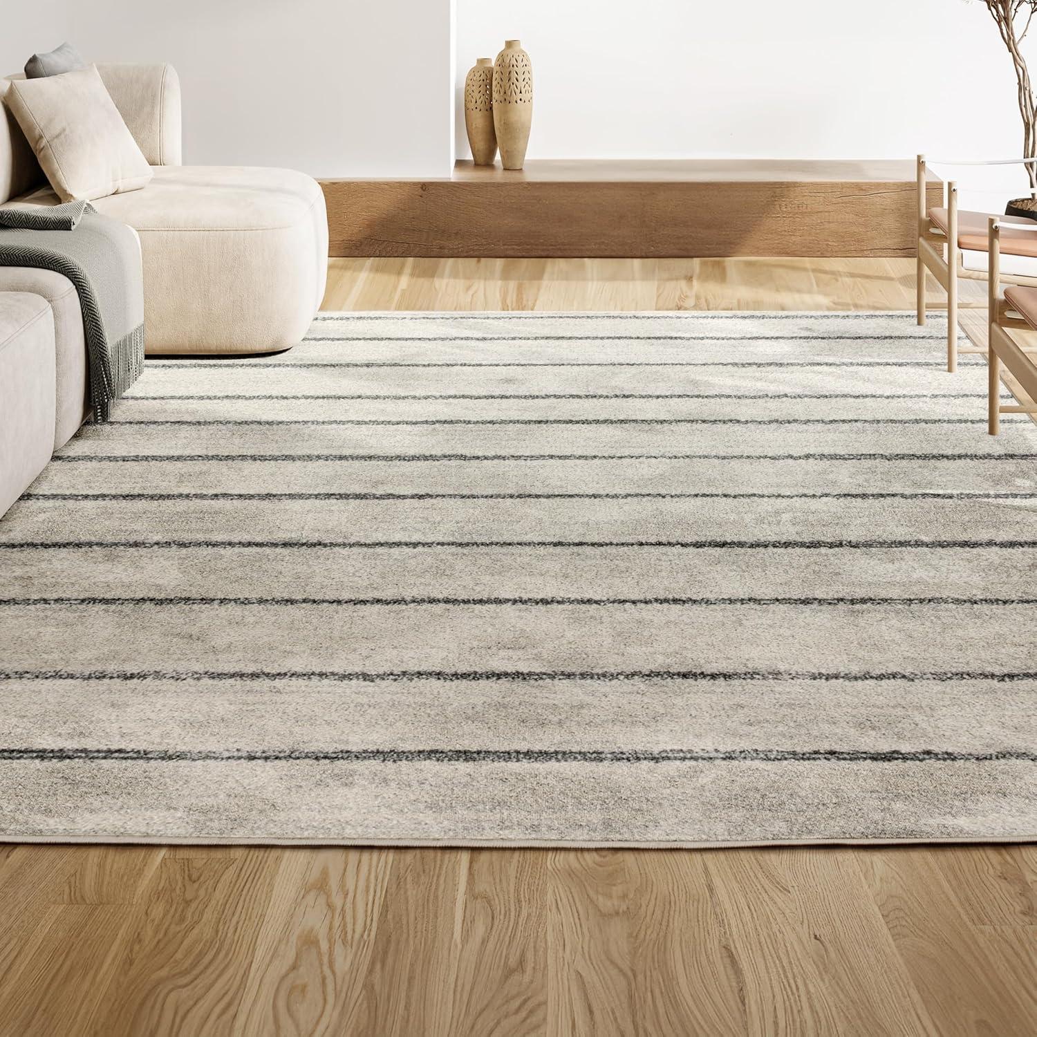 4'x6' Williamsburg Minimalist Stripe Area Rug, Cream/Gray - JONATHAN Y