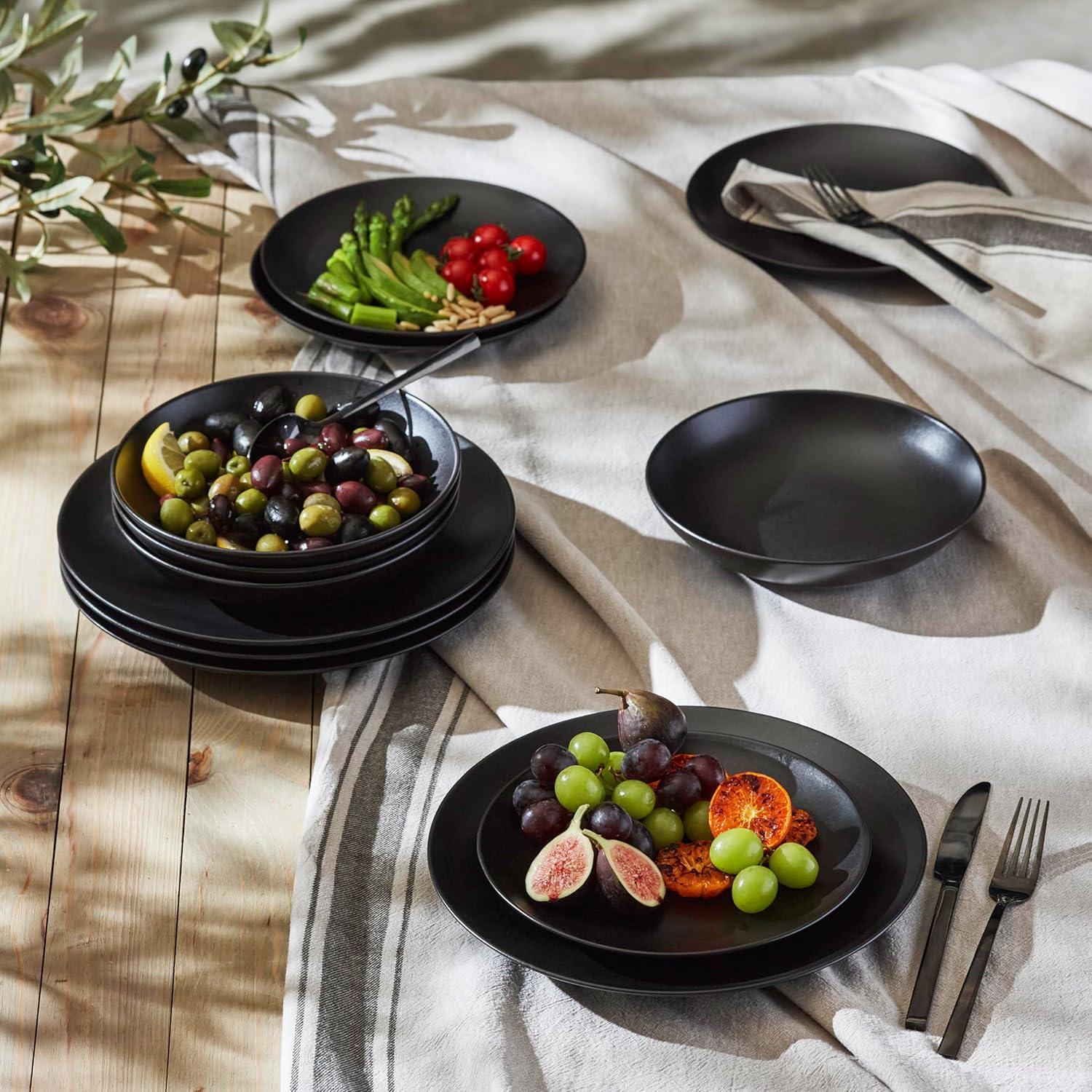 Black Matte 12-Piece Ceramic Dinnerware Set, Service for 4