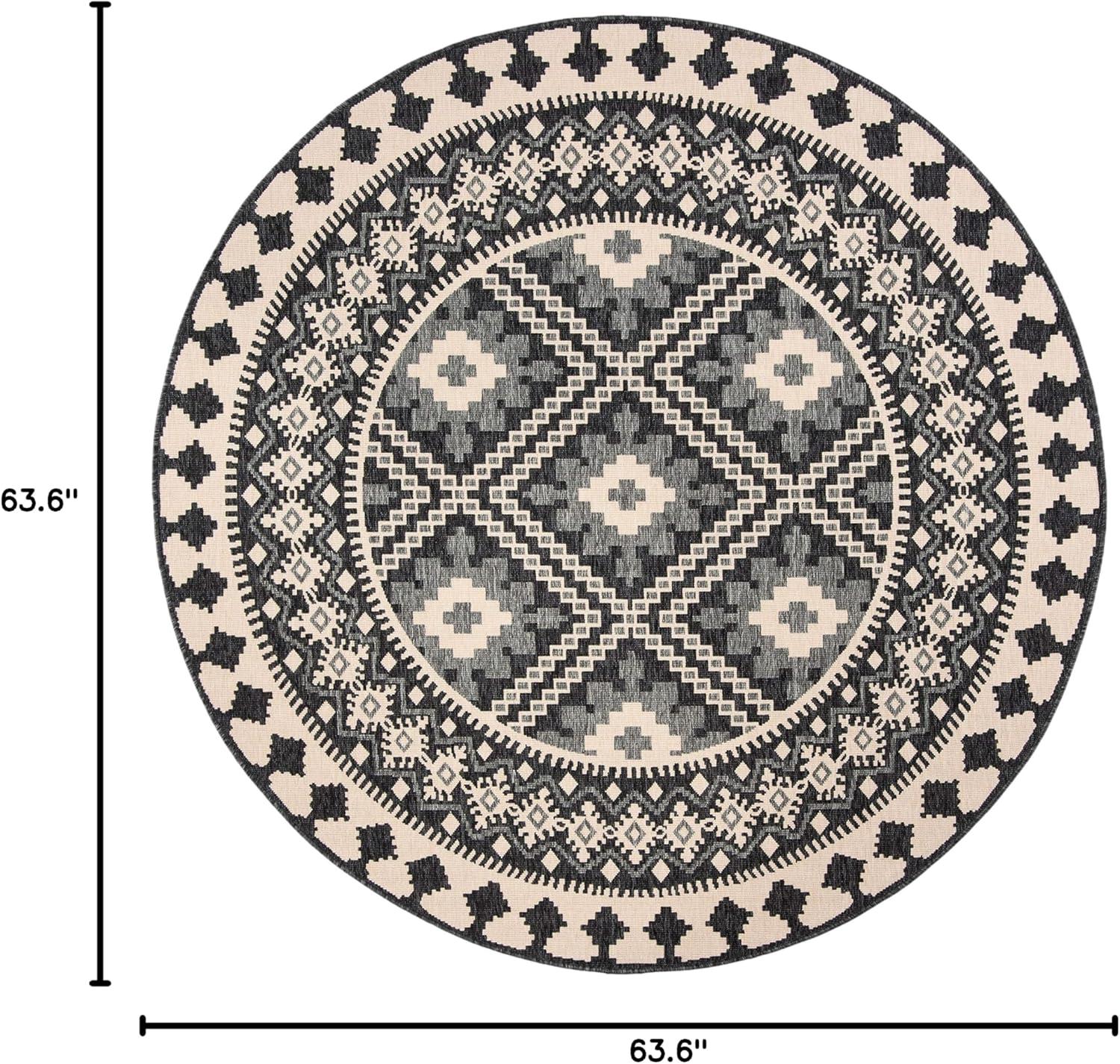 Veranda VER099 Power Loomed Indoor/Outdoor Area Rug - Ivory/Grey - 5'3" round - Safavieh.