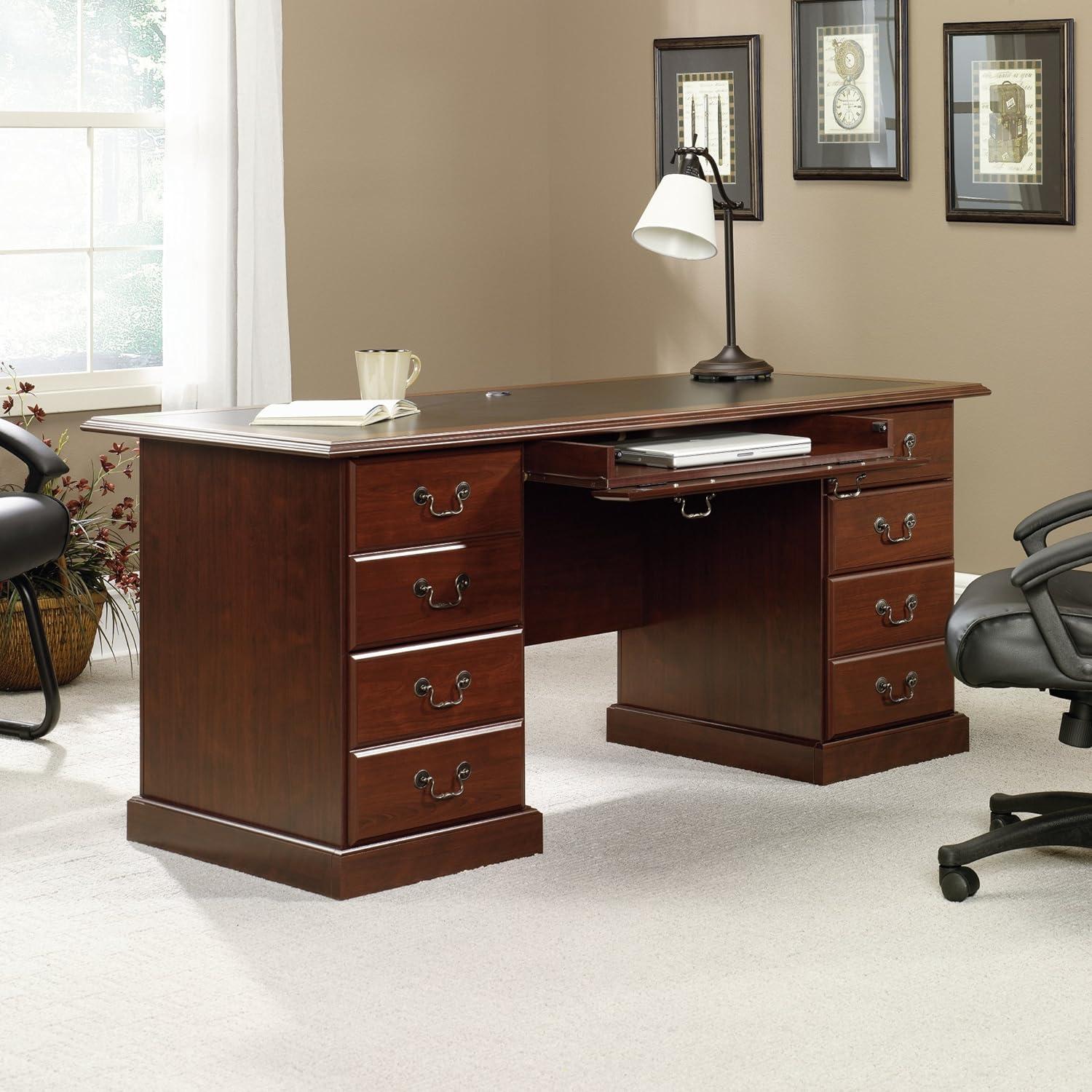 Classic Cherry 65" Executive Desk with Keyboard Tray and Filing Cabinet