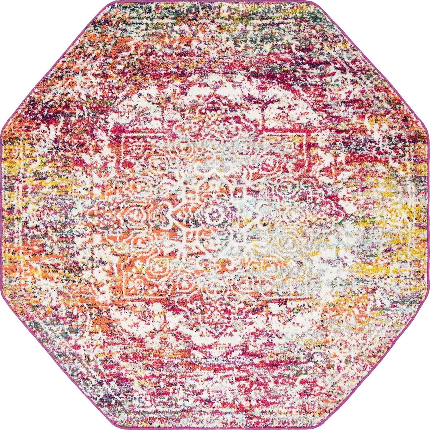 Unique Loom Richmond Collection Area Rug - Medallion (5' 3" Octagon Aqua/Ivory)