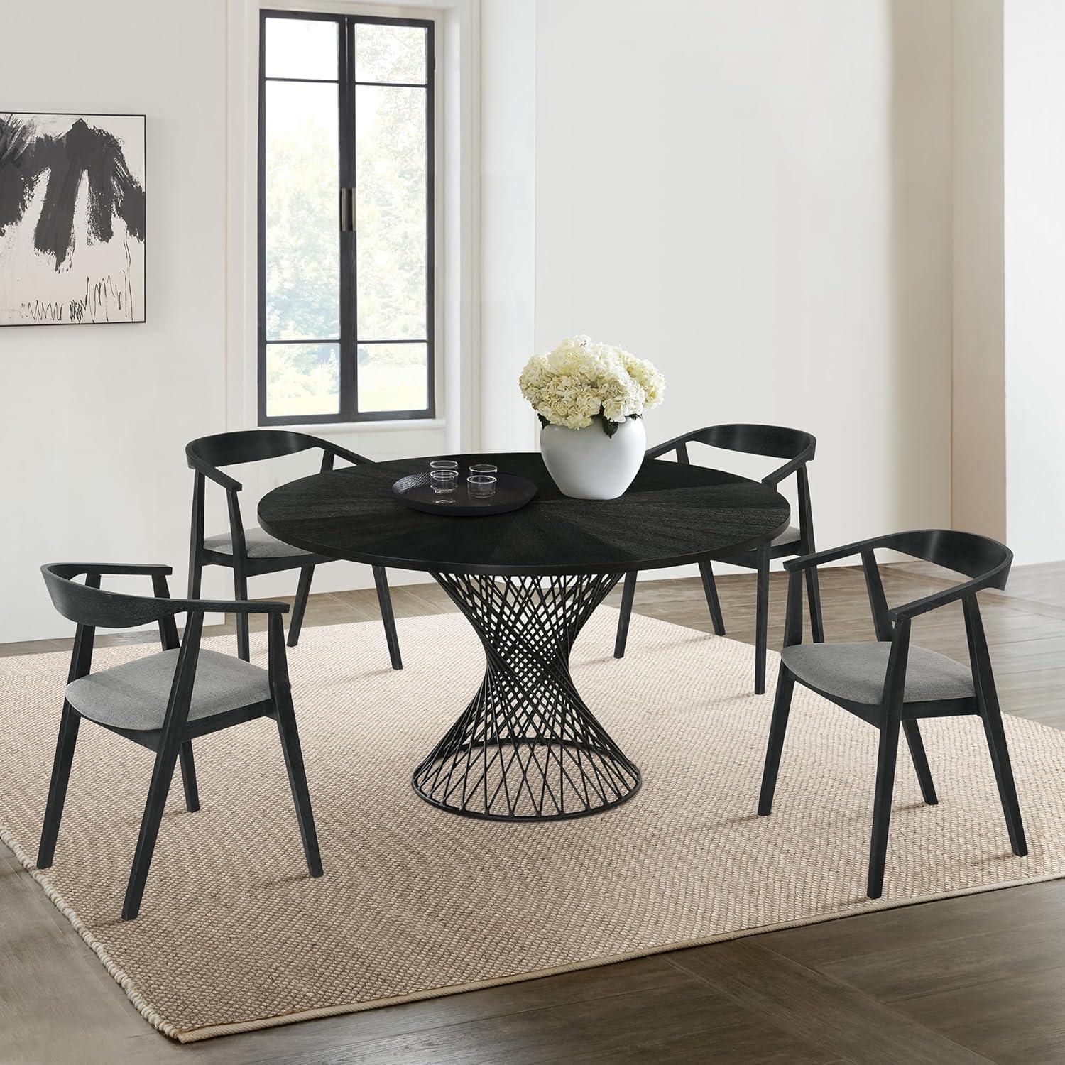 Cirque Santana Black Wood Dining Set with Charcoal Fabric Chairs