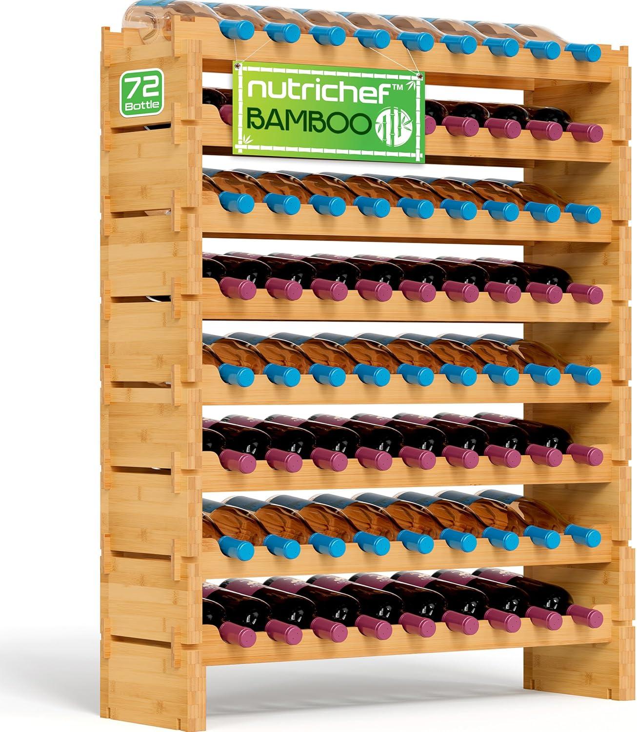 Bamboo 8-Tier Stackable 72-Bottle Wine Rack