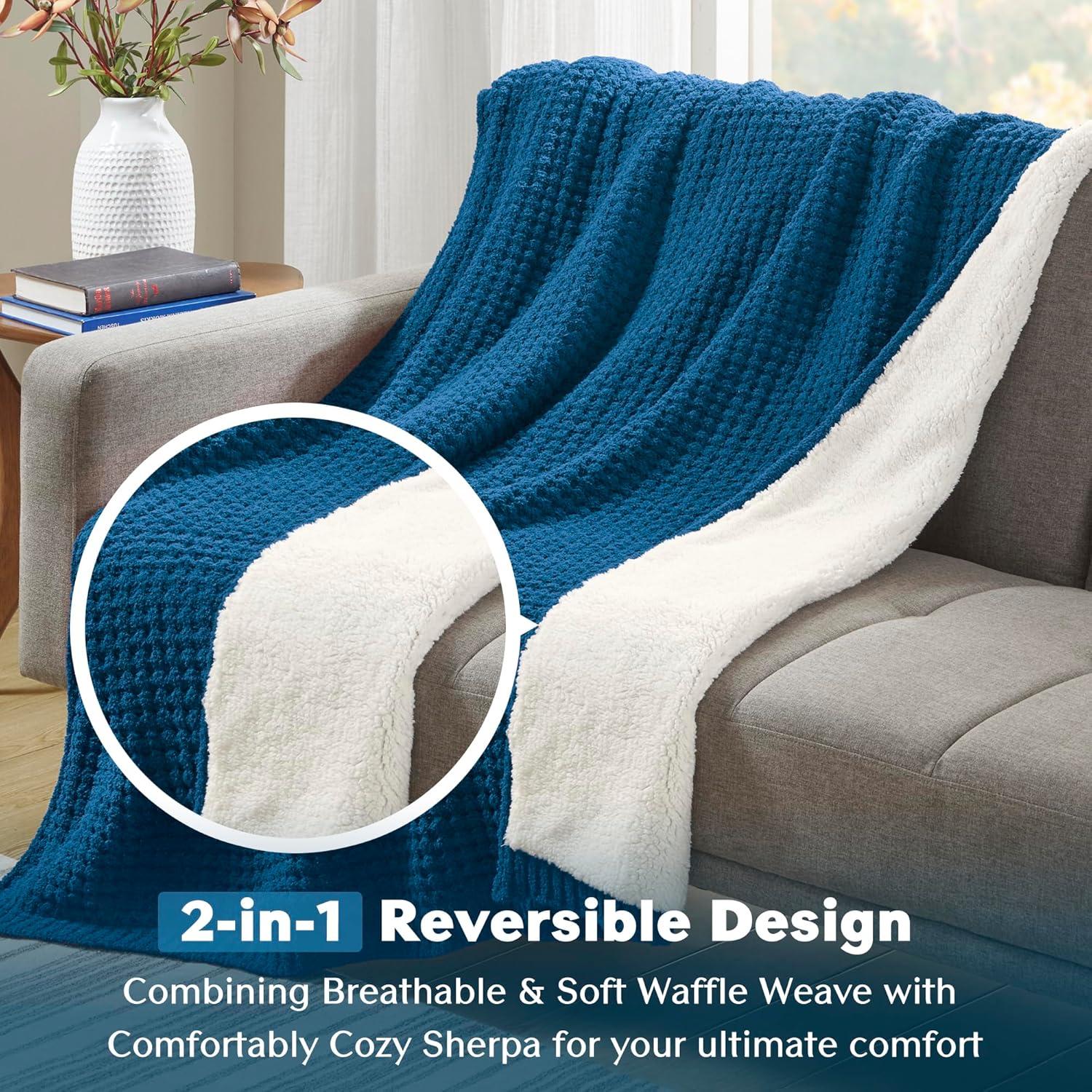 50"x60" Eden Waffle Knit Chenille Throw Blanket Navy Blue - Madison Park