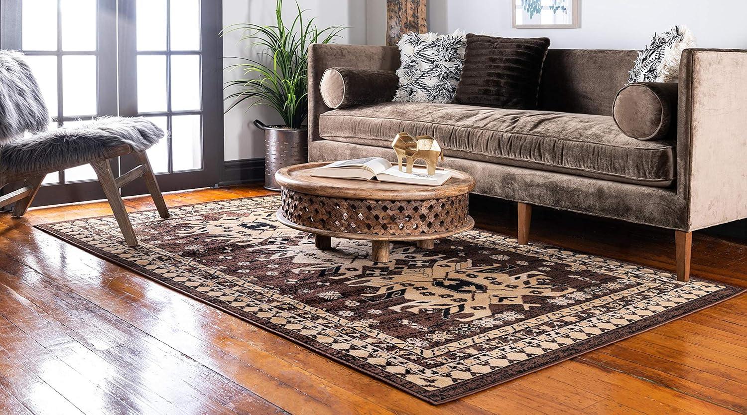 Taftan Brown and Beige 4' x 6' Stain-Resistant Area Rug