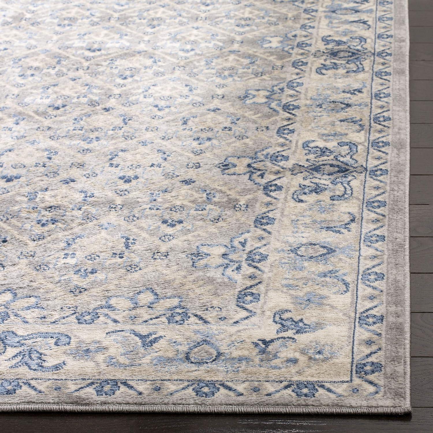 Brentwood Light Gray/Blue 11 ft. x 15 ft. Border Multi-Floral Geometric Area Rug