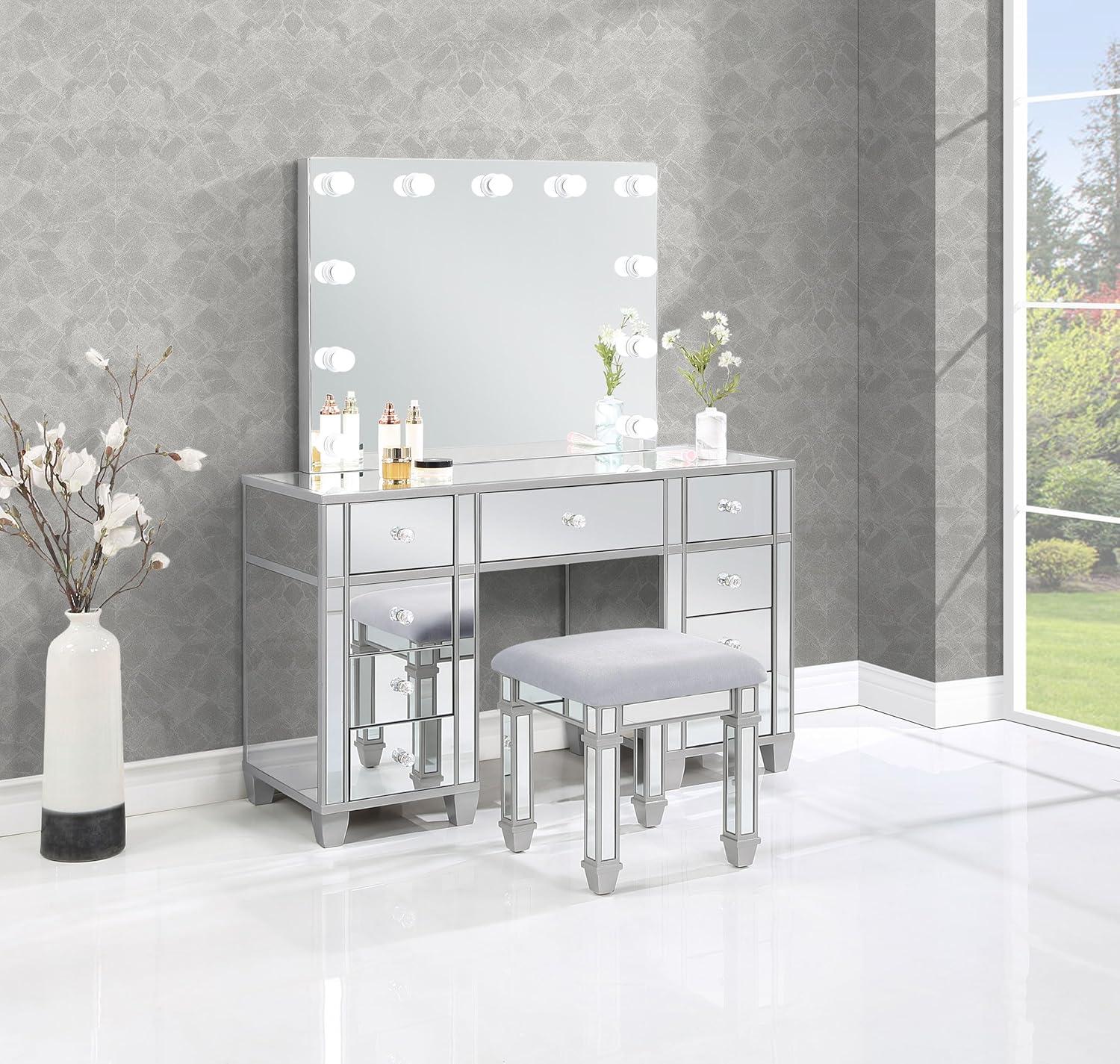 Coaster Allora 9-drawer Mirrored Storage Vanity Set with Hollywood Lighting Metallic