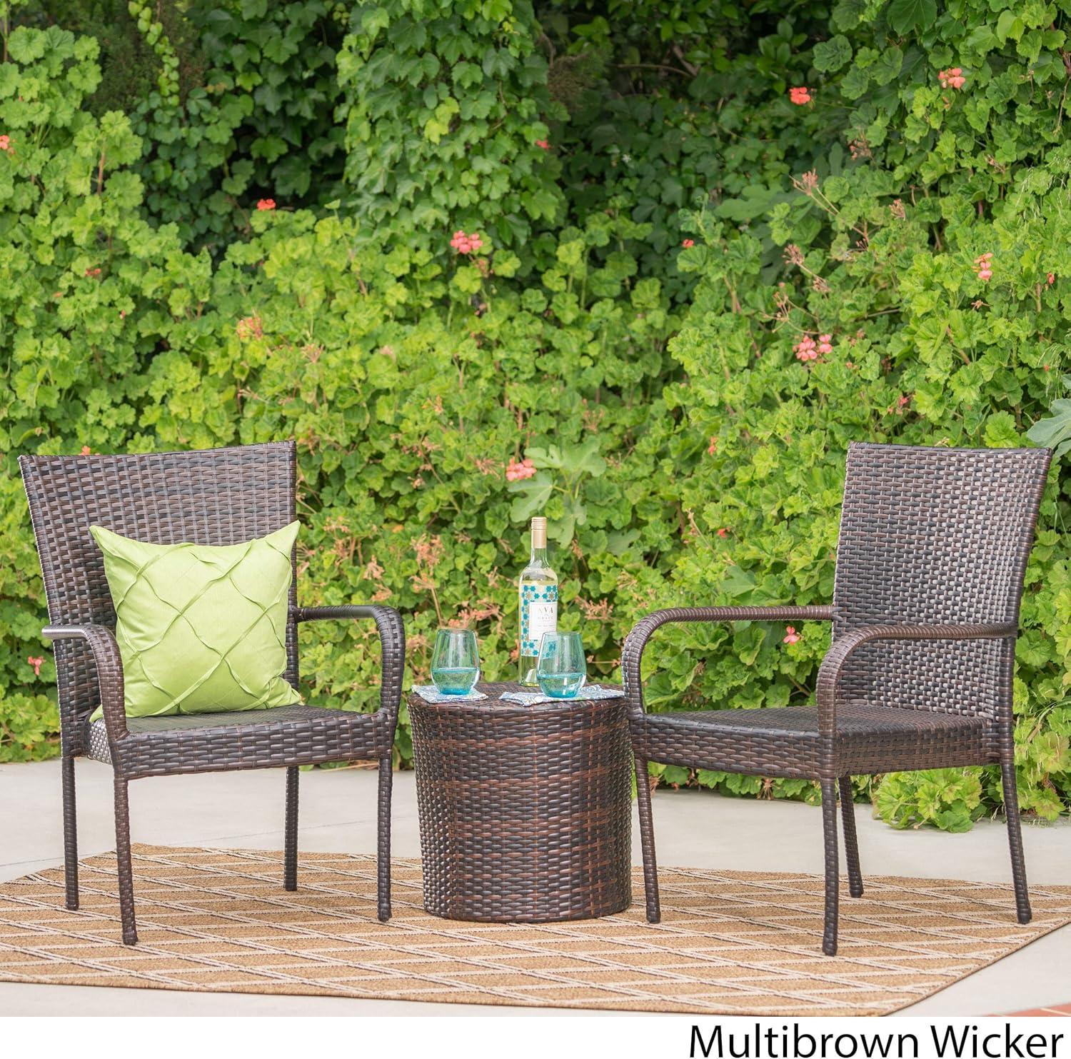 Charleston 3-Piece Brown Wicker Outdoor Stacking Chair Set