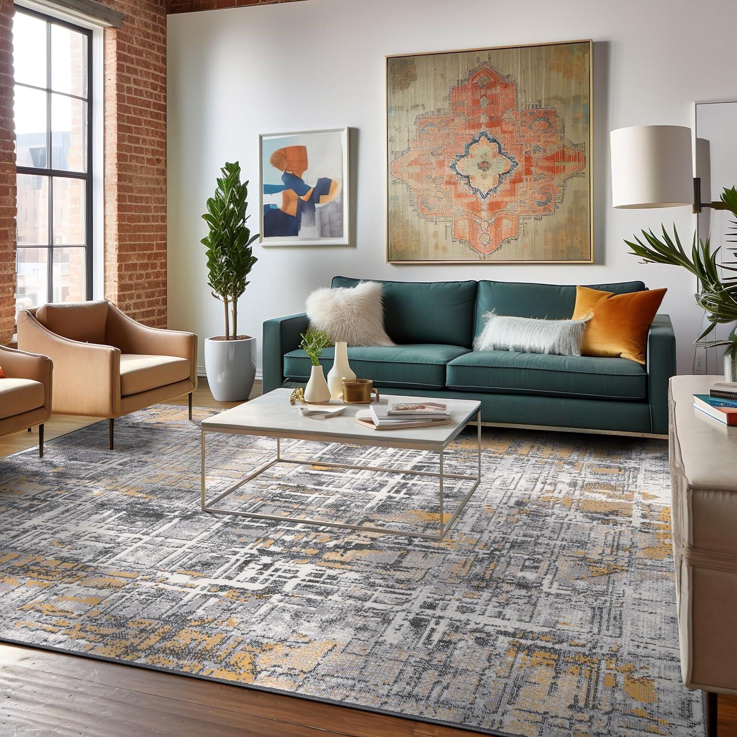 World Rug Gallery Distressed Abstract Stain Resistant Soft Area Rug