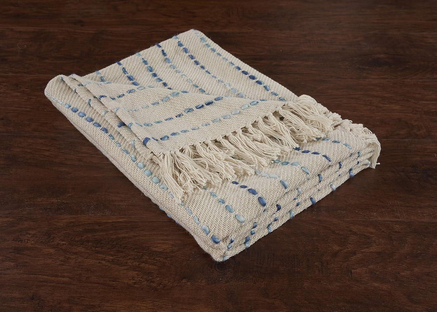 Taurus Woven Paths Interwoven Decorative Throw, Cream & Blue, 50" x 60"