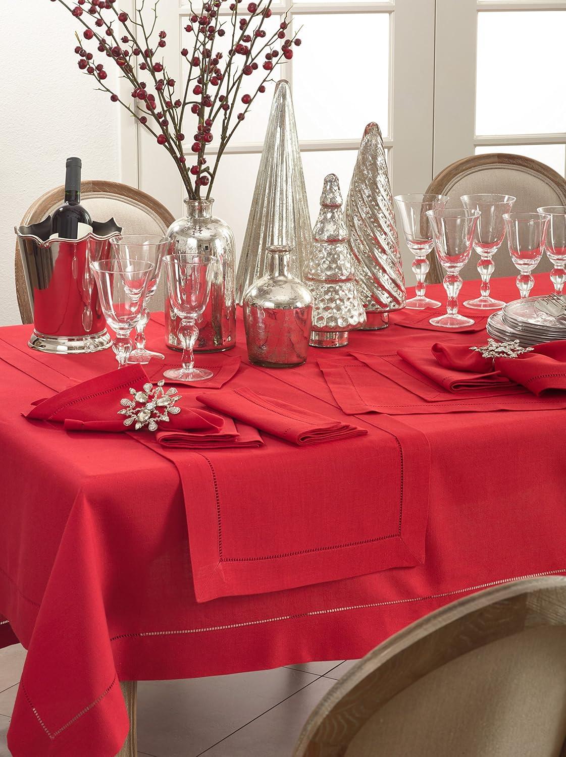 Saro Lifestyle Classic Hemstitch Border Table Runner, Red, 16"x 120"