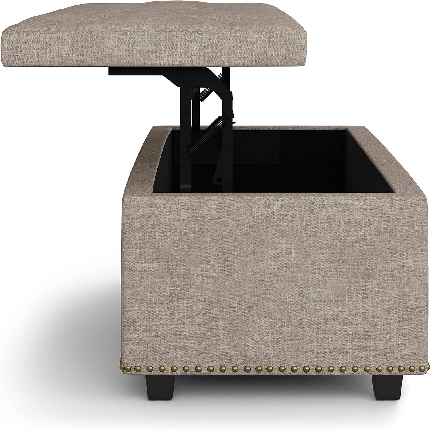 Hamilton 44 " W Rectangle Lift Top Storage Ottoman in Natural Linen Look Fabric