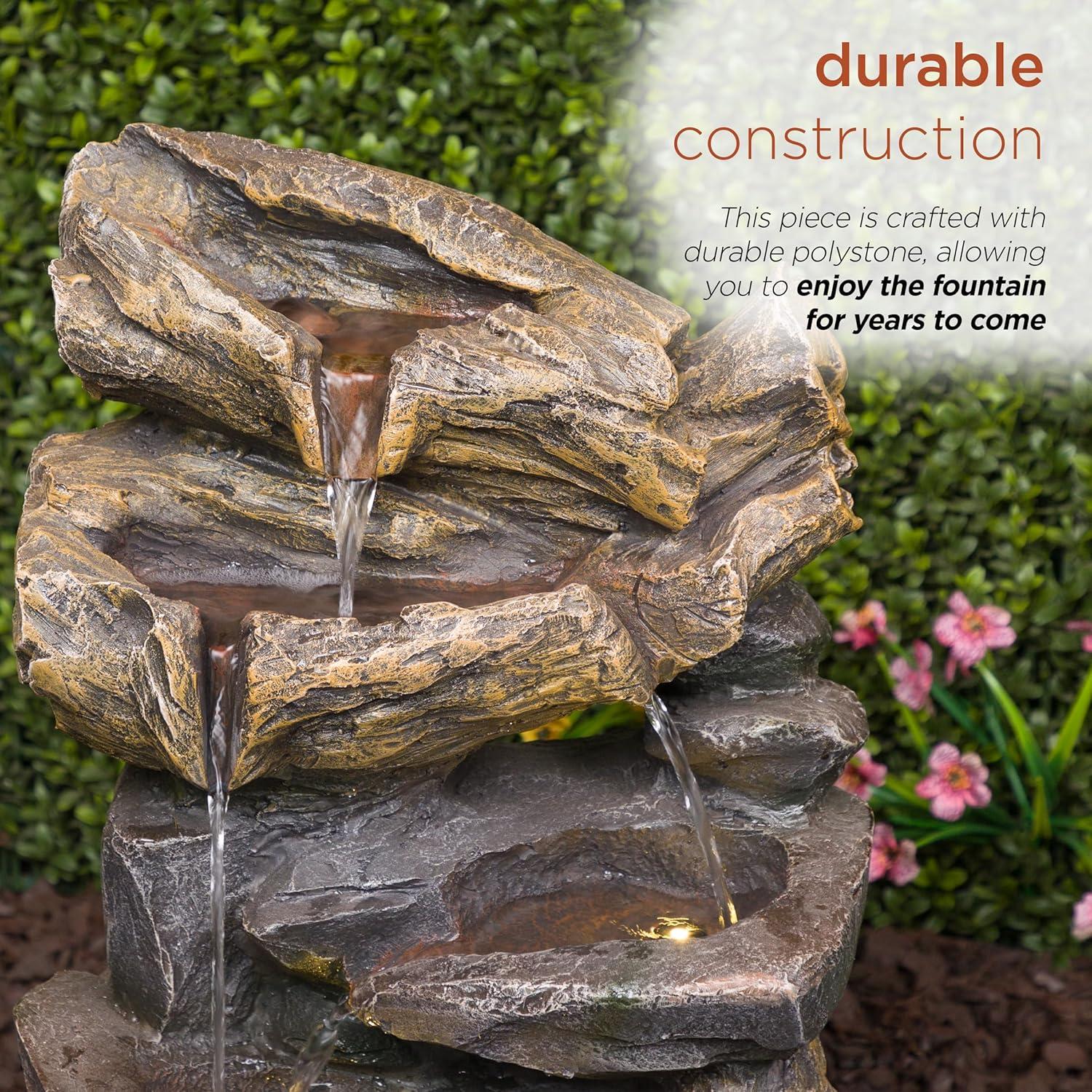 Alpine Corporation 24" Cascading Rock Fountain: Polyresin, LED-Lit, Outdoor Decor, Electric-powered