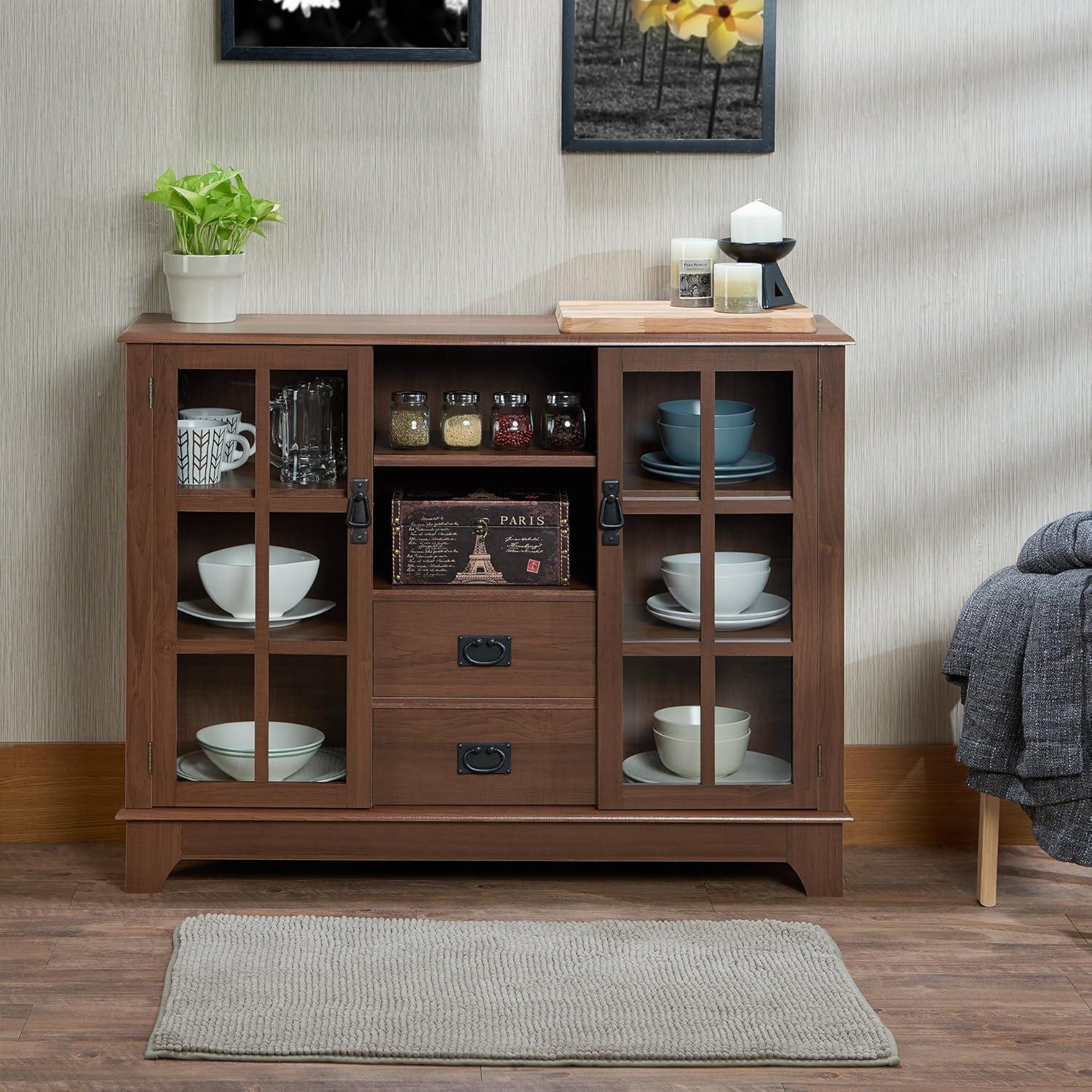 Walnut and Glass Console Table with Storage, 42"