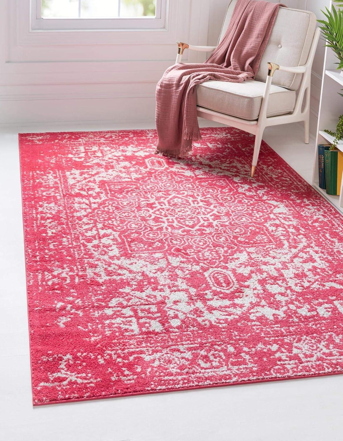 Unique Loom Richmond Collection Area Rug - Medallion (4' 1" x 6' 1" Rectangle Pink/Ivory)