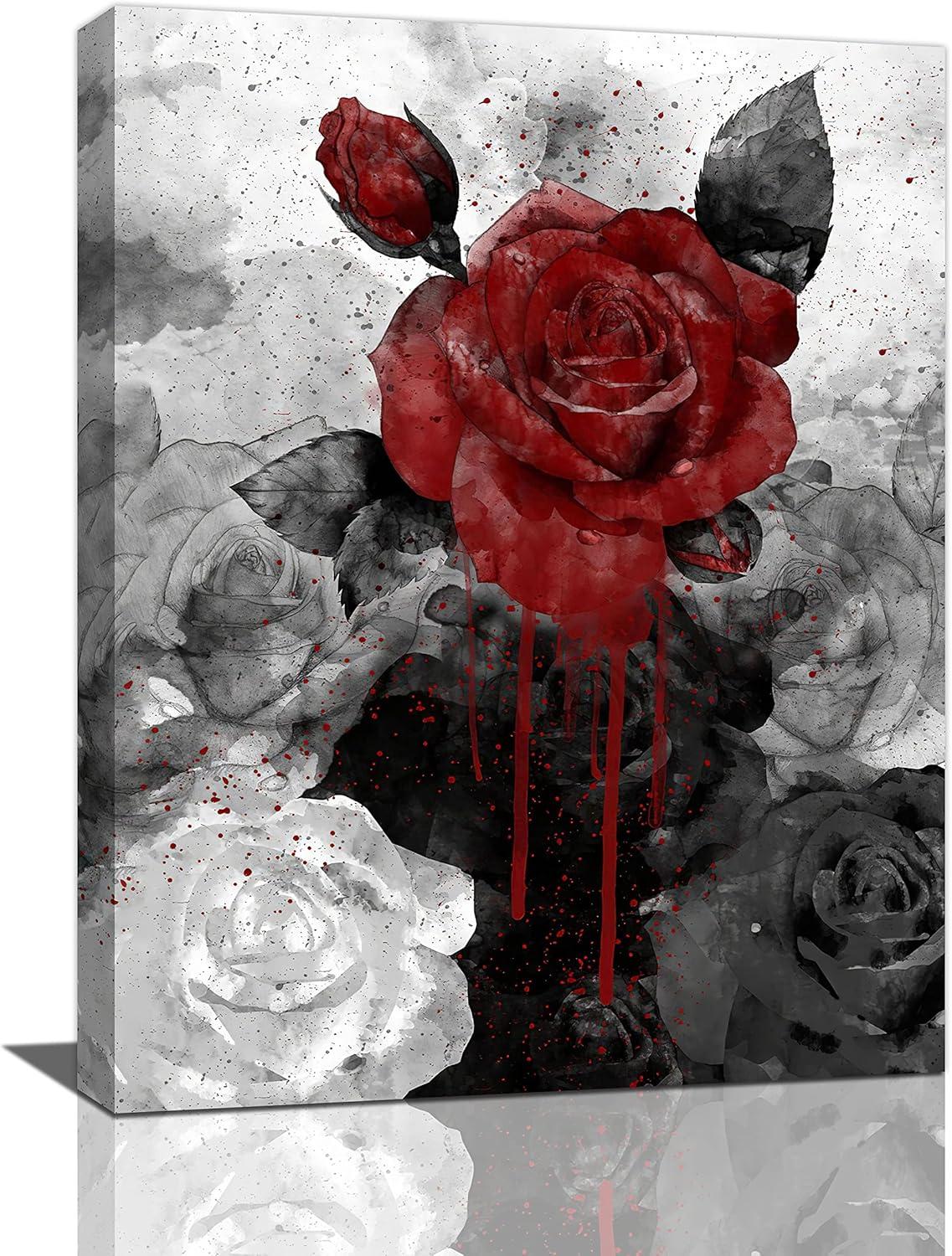 Vintage Black and Red Rose Canvas Wall Art