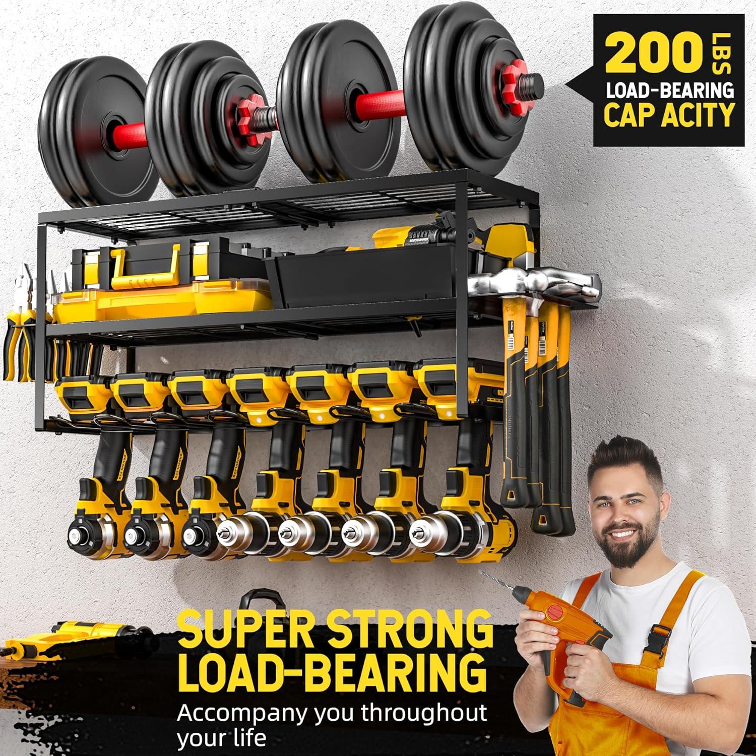 Power Tool Organizer, 7 Drill Holder for Tool Organizer, Storage and Organization for Garage, Heavy Duty Metal Tool Shelf Utility Rack for Cordless Power Tools Suitable for Pegboard/Workshop