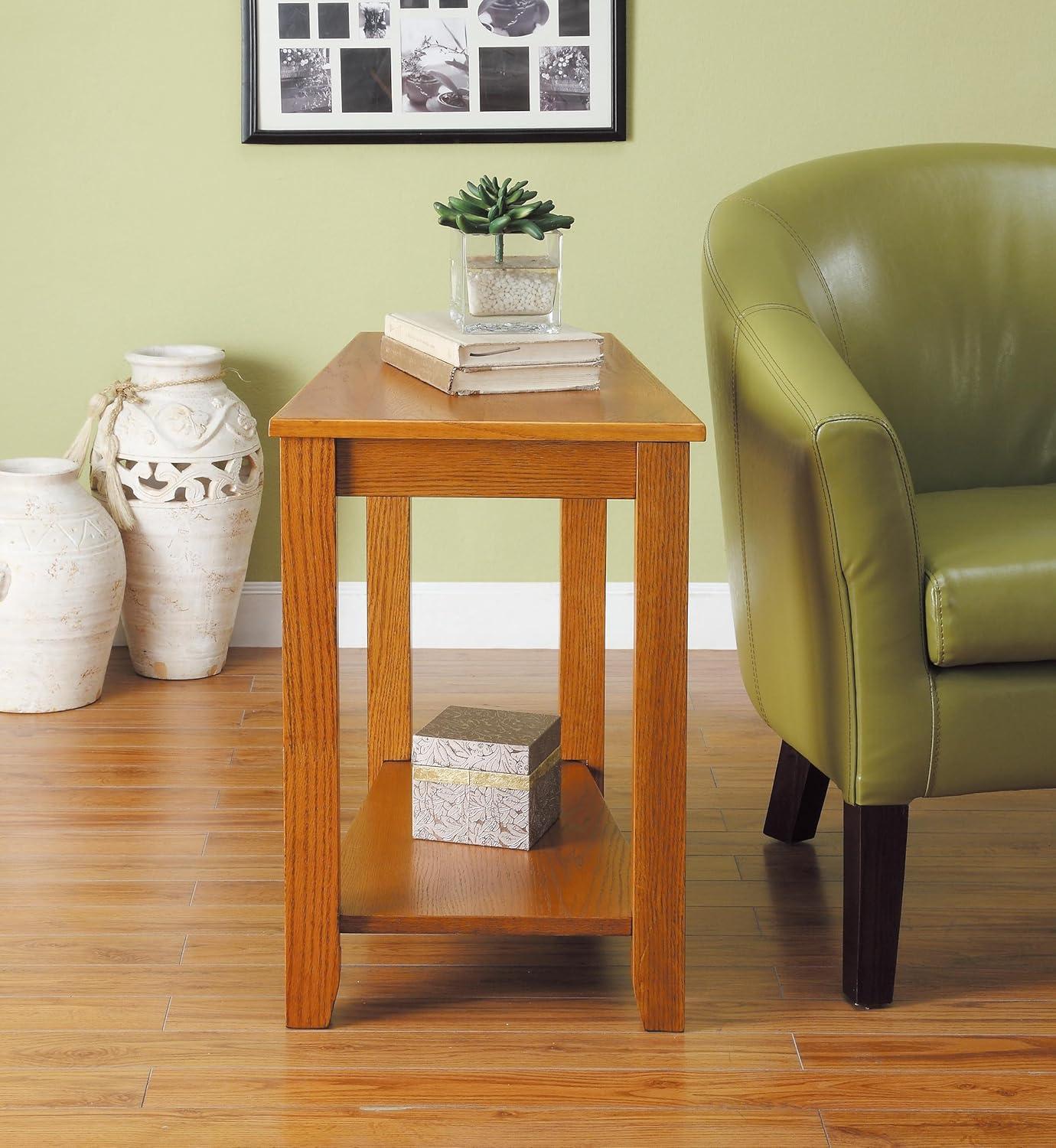 Homelegance Elwell Wood Modern Living Room Wedged Chairside Side Table, Oak