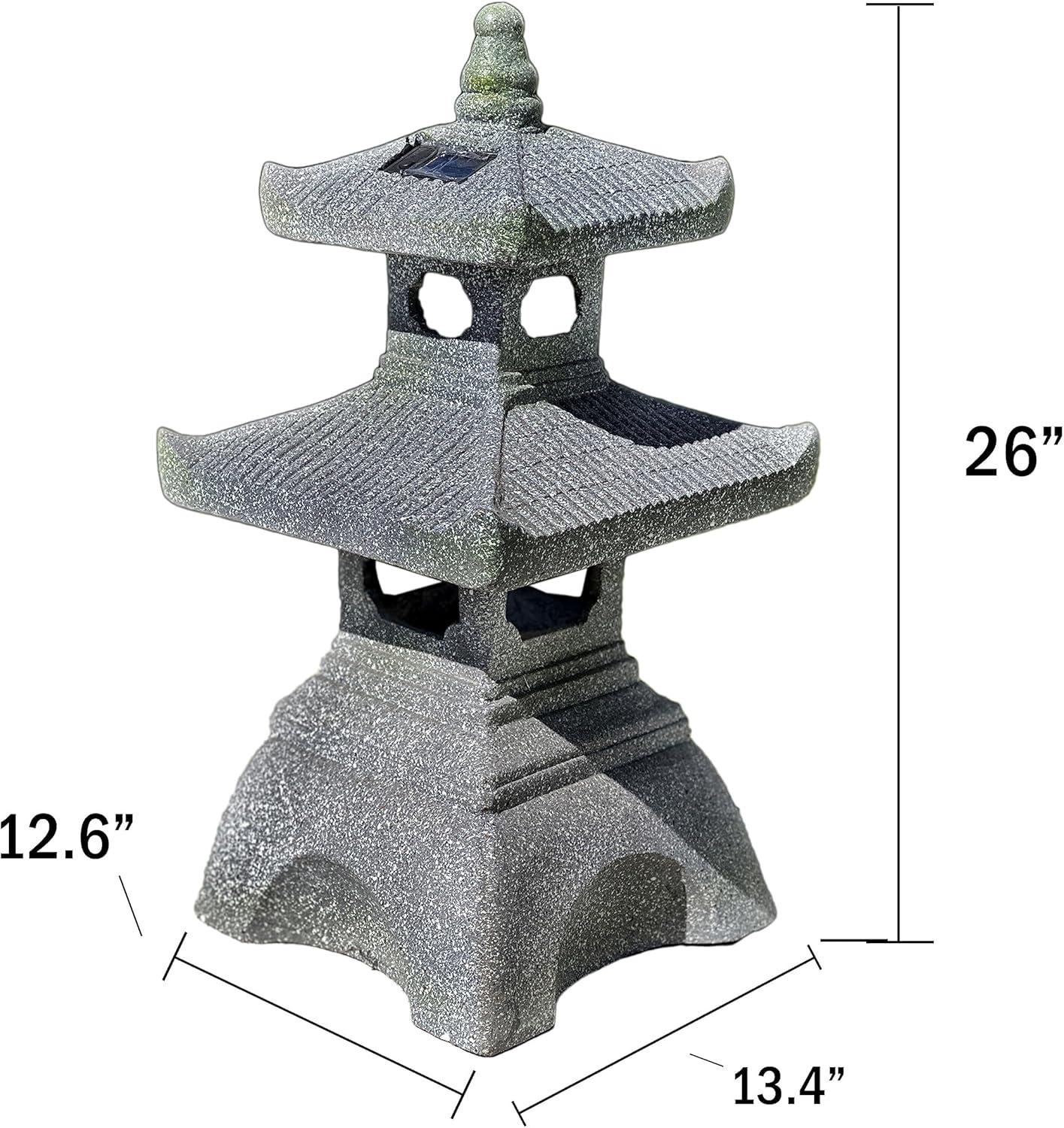 26" Gray Resin Pagoda Garden Lantern with Solar Light