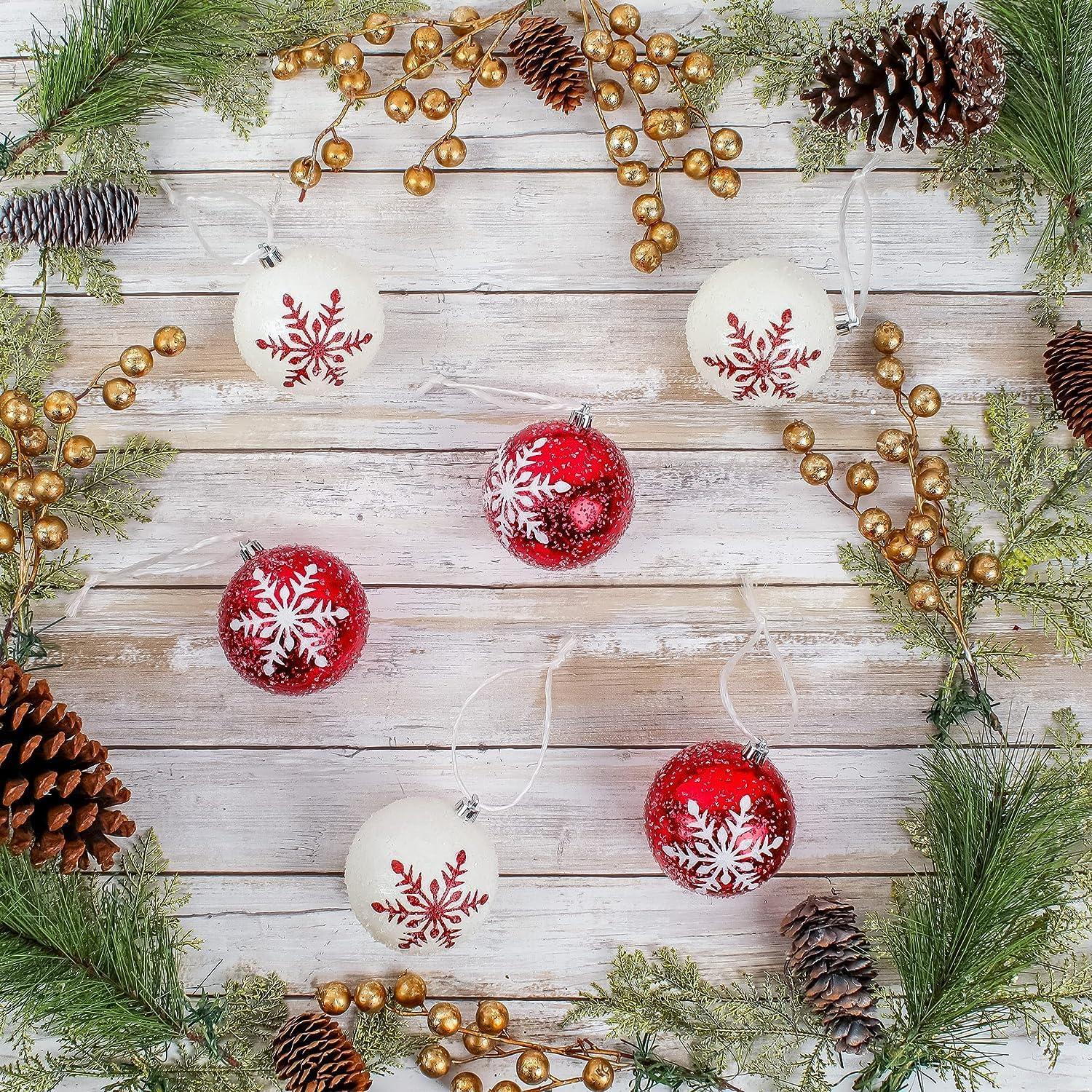 National Tree Company First Traditions Christmas Tree Ornaments, Glittery Red and White Snowflakes, Set of 6