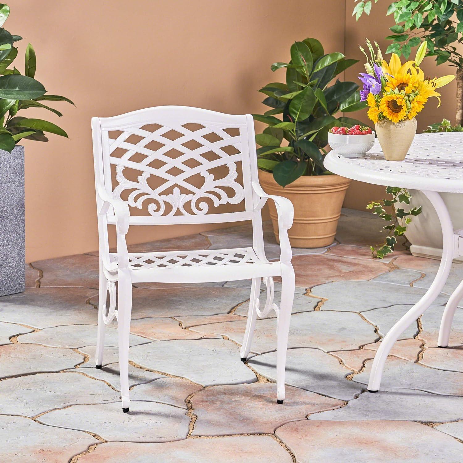 Pittman Outdoor Cast Aluminum Arm Chair, Set of 2, White