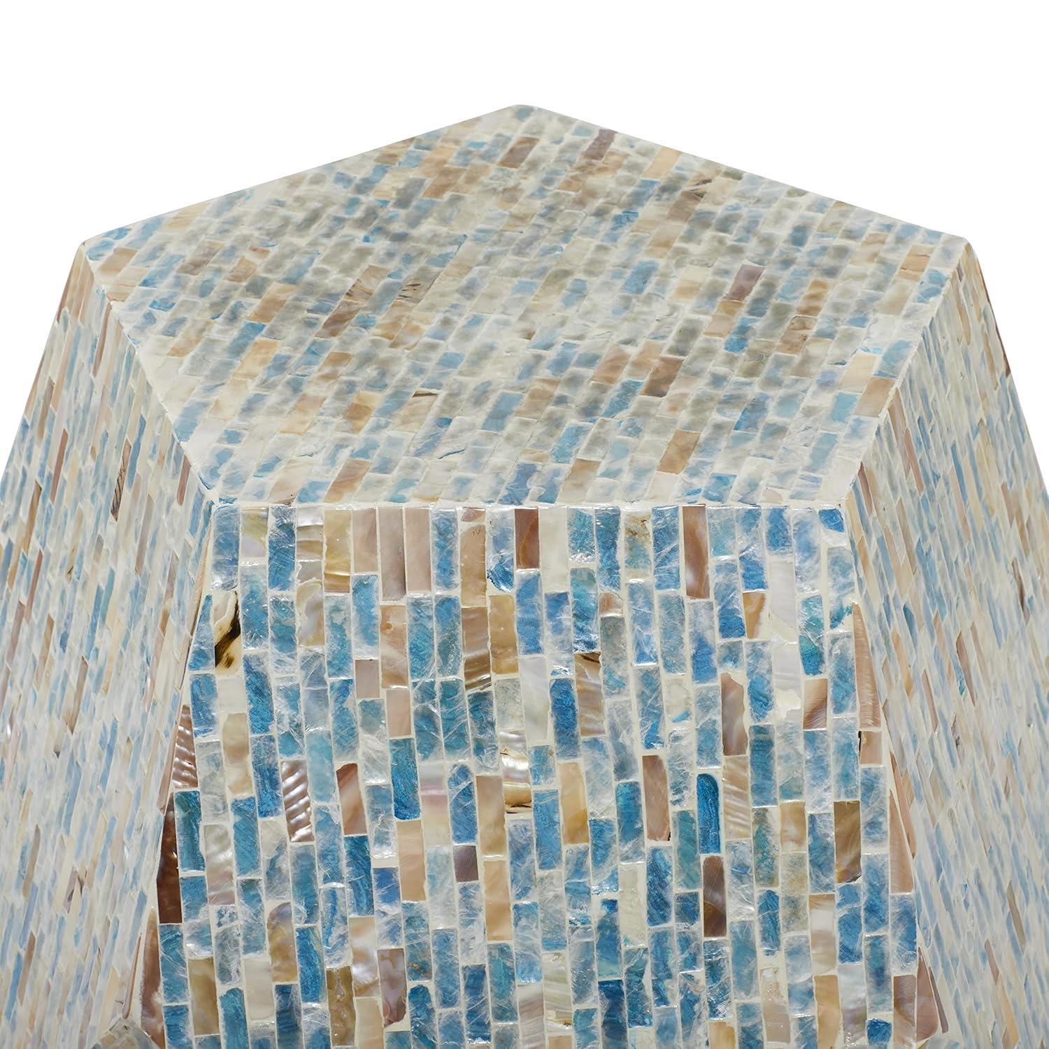 Olivia & May Contemporary Mussel Shells and Wood Accent Table Dark Gray: Hexagonal Wooden Pedestal, No Assembly Required